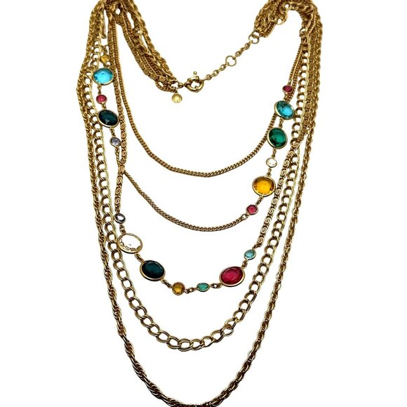 Maximalist J Crew Preppy Layered Gold Plated Necklace Chic Colorful Dot Beads - Picture 3 of 4